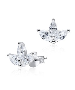 Leaf Shaped CZ Stones Stud Earring STS-2964